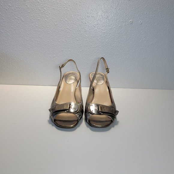 Cole Haan Metallic Gold Leather Peep Toe Slingbacks Heels Women's US 8 B - Picture 3 of 12